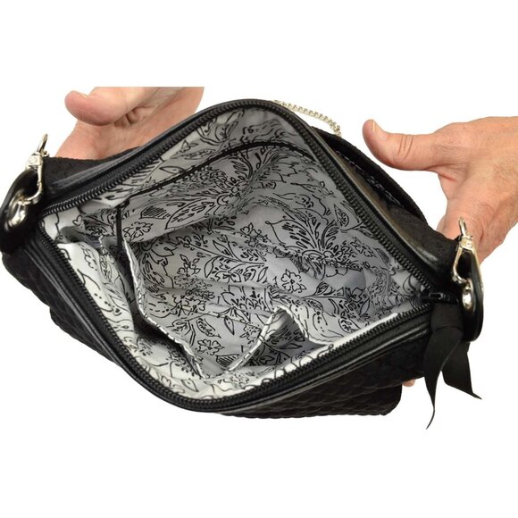 Vera Bradley Black Quilted Crossbody Chain Strap w/Leather Trim Nice - Picture 3 of 12